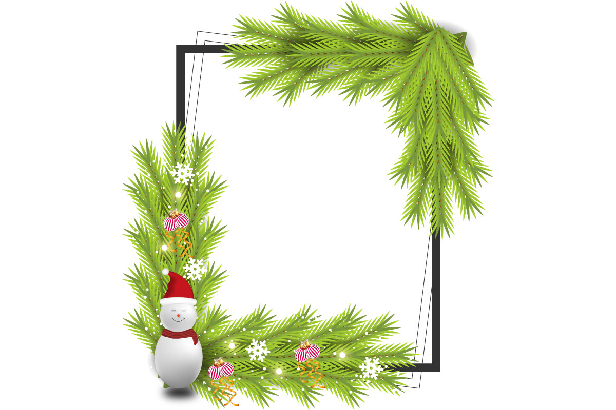Merry christmas photo frame and christmas frame  with pine branch christmas balls