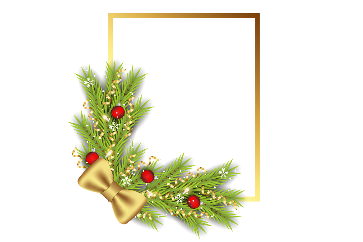 Merry christmas photo frame and christmas frame  with pine branch christmas ball and star idea
