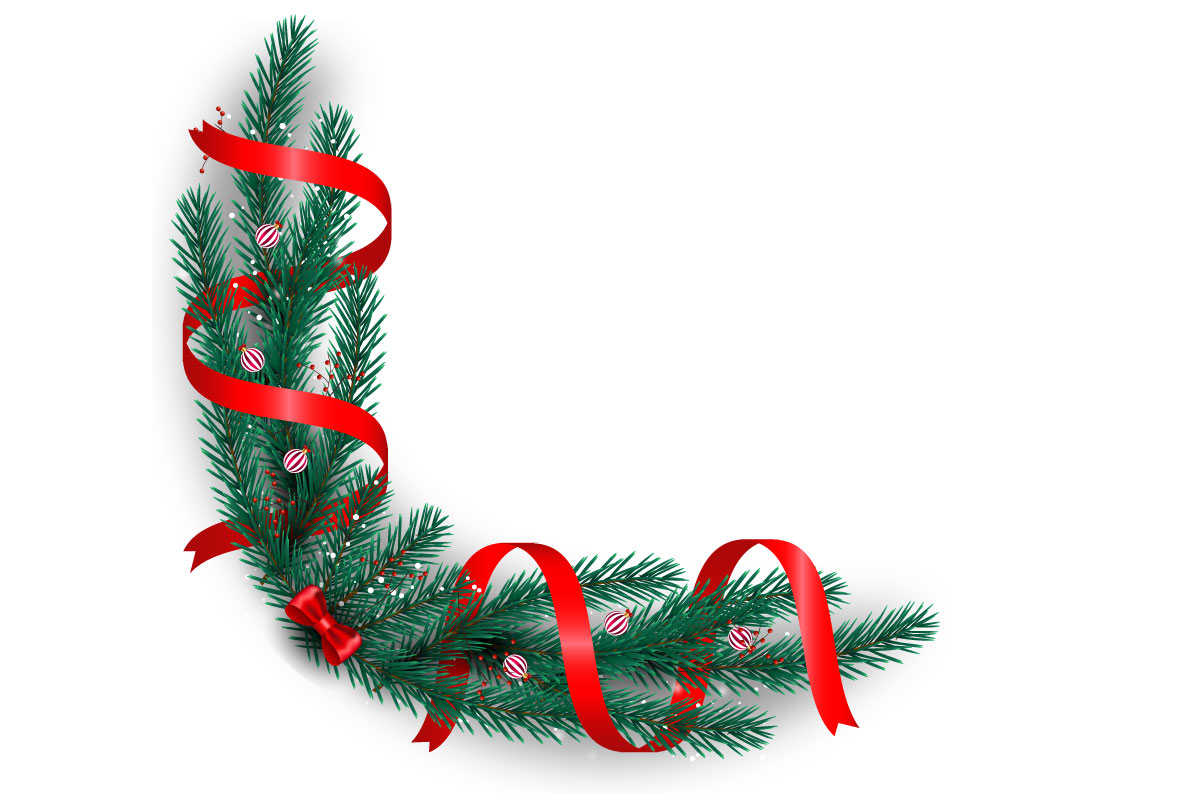 Christmas photo frame and christmas garland corner  with pine branch christmas ball and star