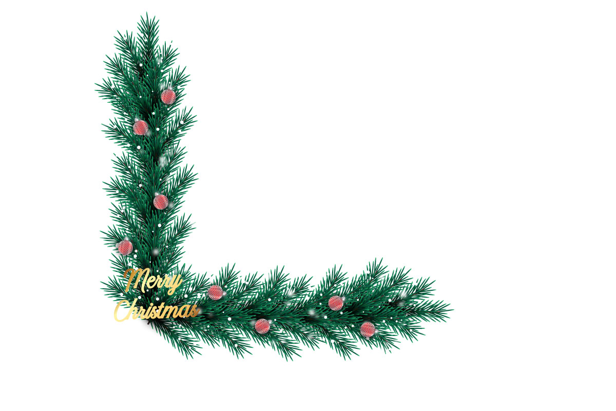 Christmas photo frame and christmas garland corner  with pine branch christmas ball