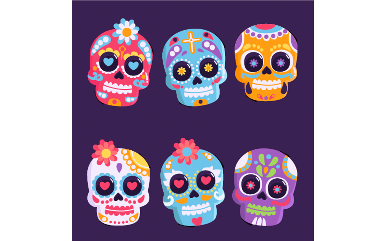 Hand Drawn Day of the Dead Skulls Illustration