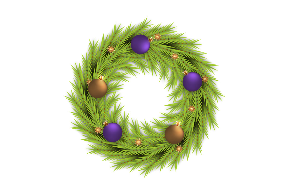 Christmas wreath decoration . wreath vector with pine leaves, christmas ball