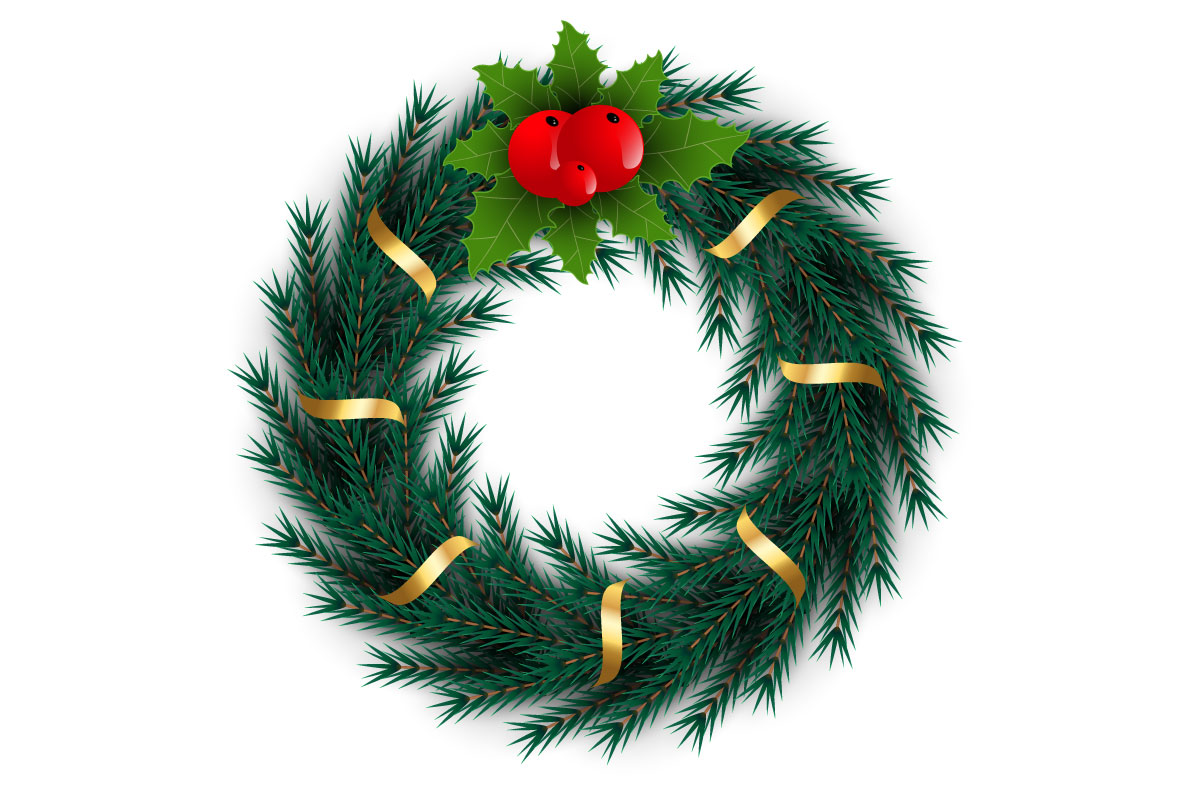 Christmas wreath decoration . wreath vector with pine leaves, christmas balls on background
