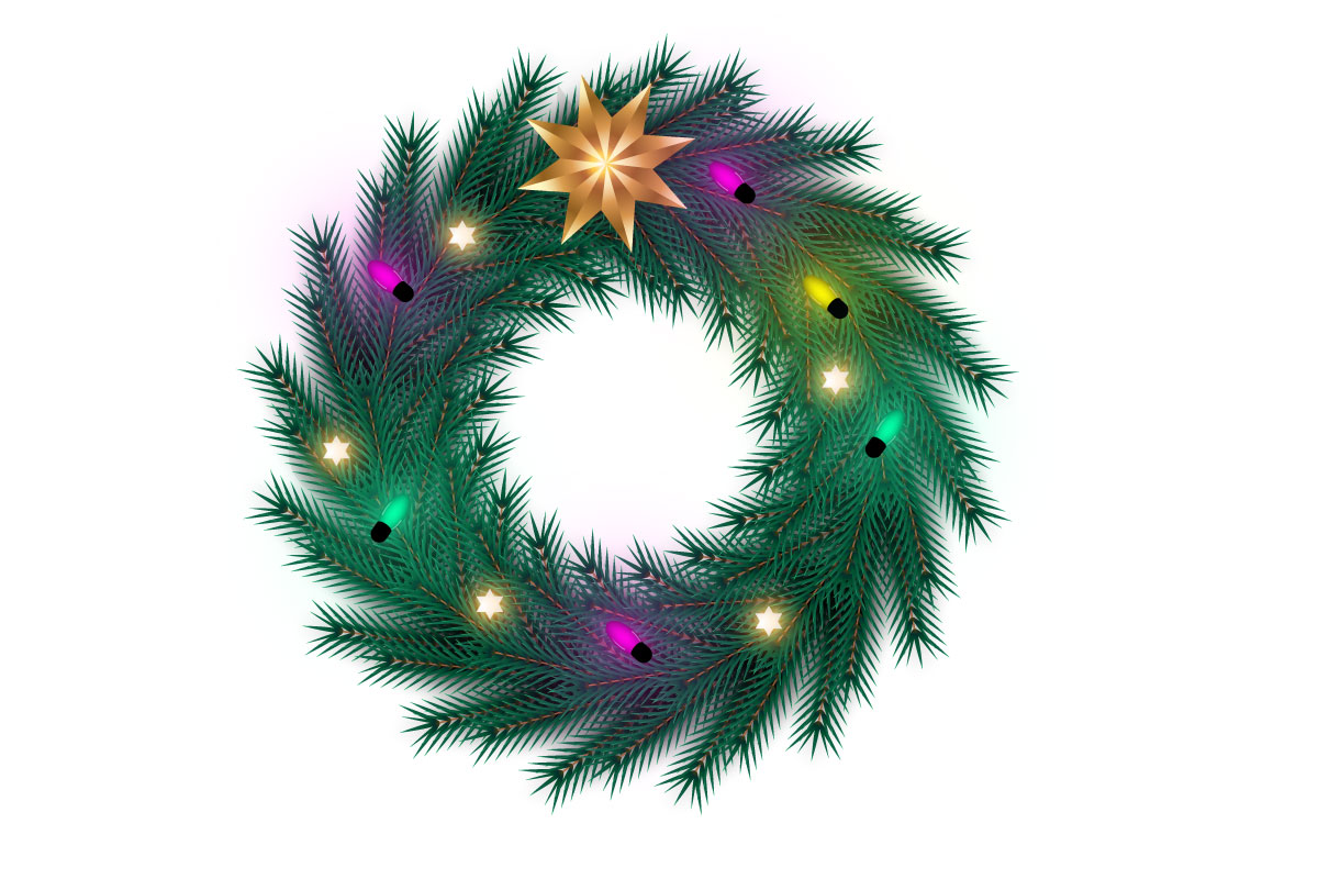 Vector Christmas wreath decoration . wreath with pine leaves, christmas ball