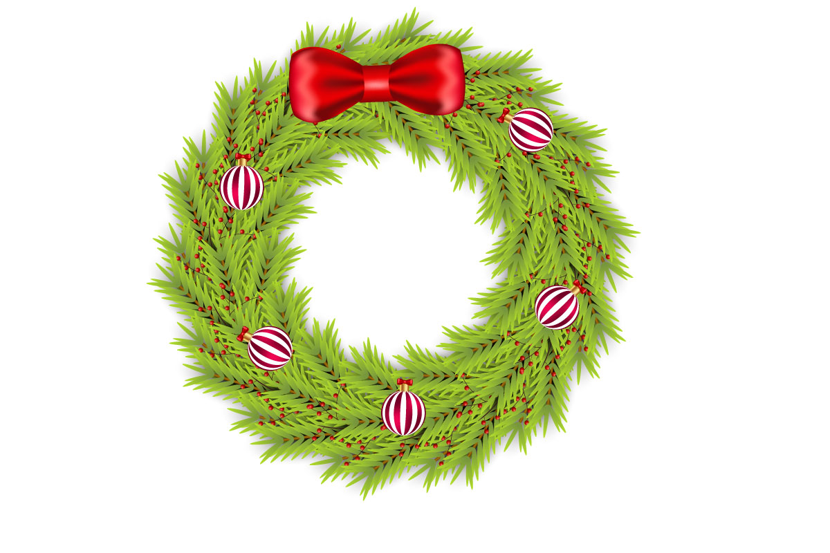 Christmas wreath decoration . wreath vector with pine leaves, christmas balls idea