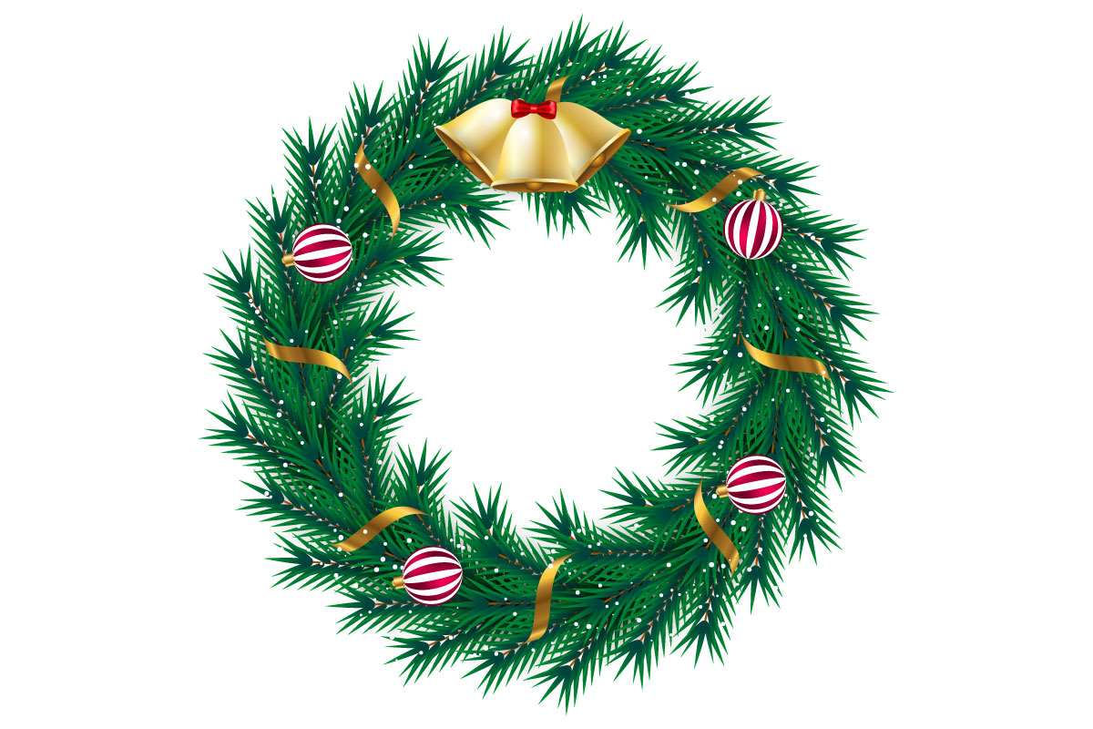 Christmas wreath decoration . wreath vector with pine leaves, christmas balls style