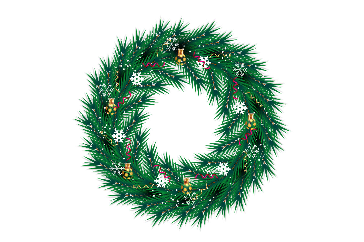 Christmas wreath decoration . wreath vector with pine leaves, christmas ball concept