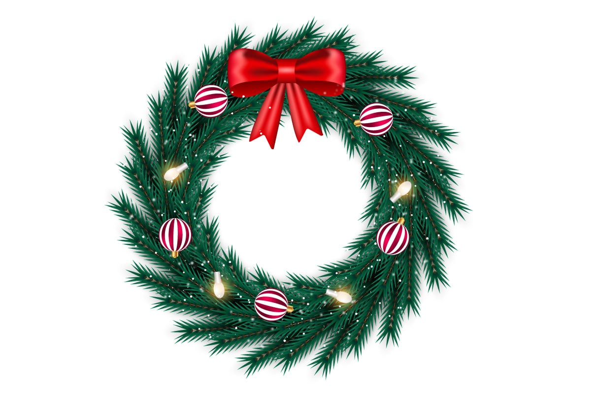 Merry Christmas wreath decoration . wreath vector with pine leaves, christmas balls