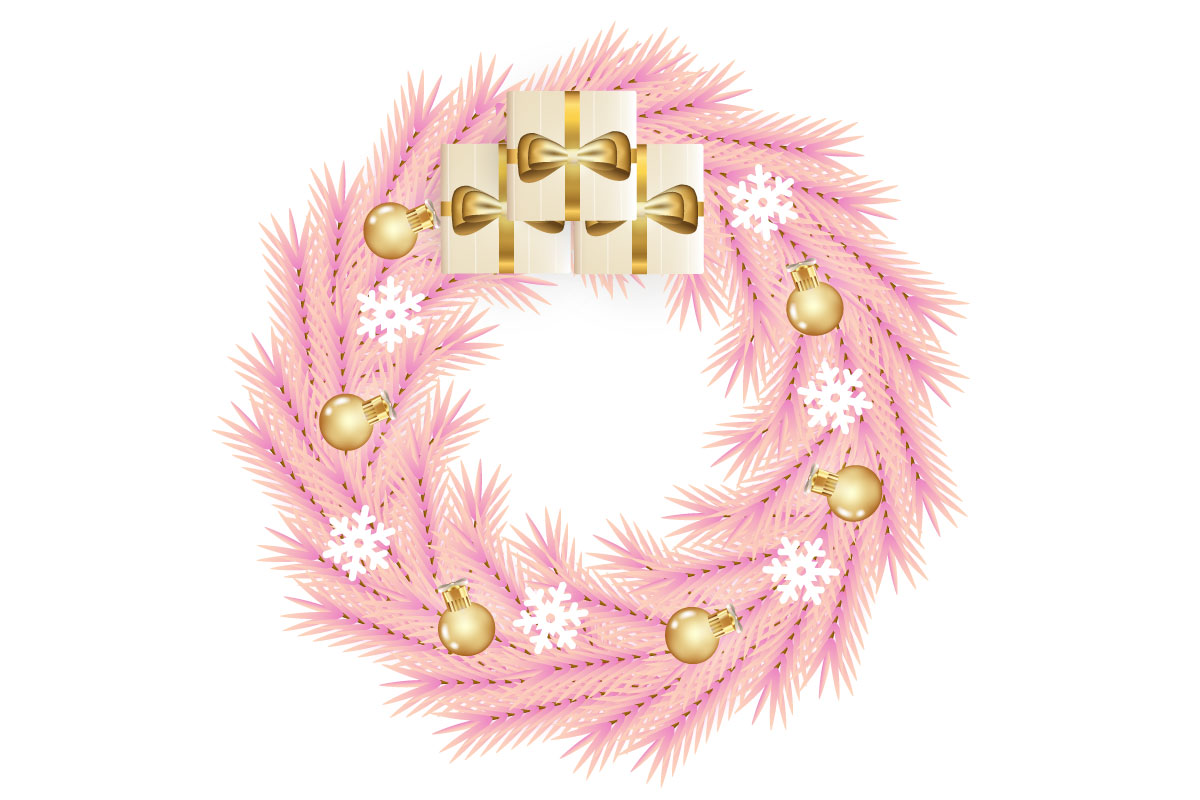 Merry Christmas wreath decoration . wreath vector with pine leaves, christmas balls designs