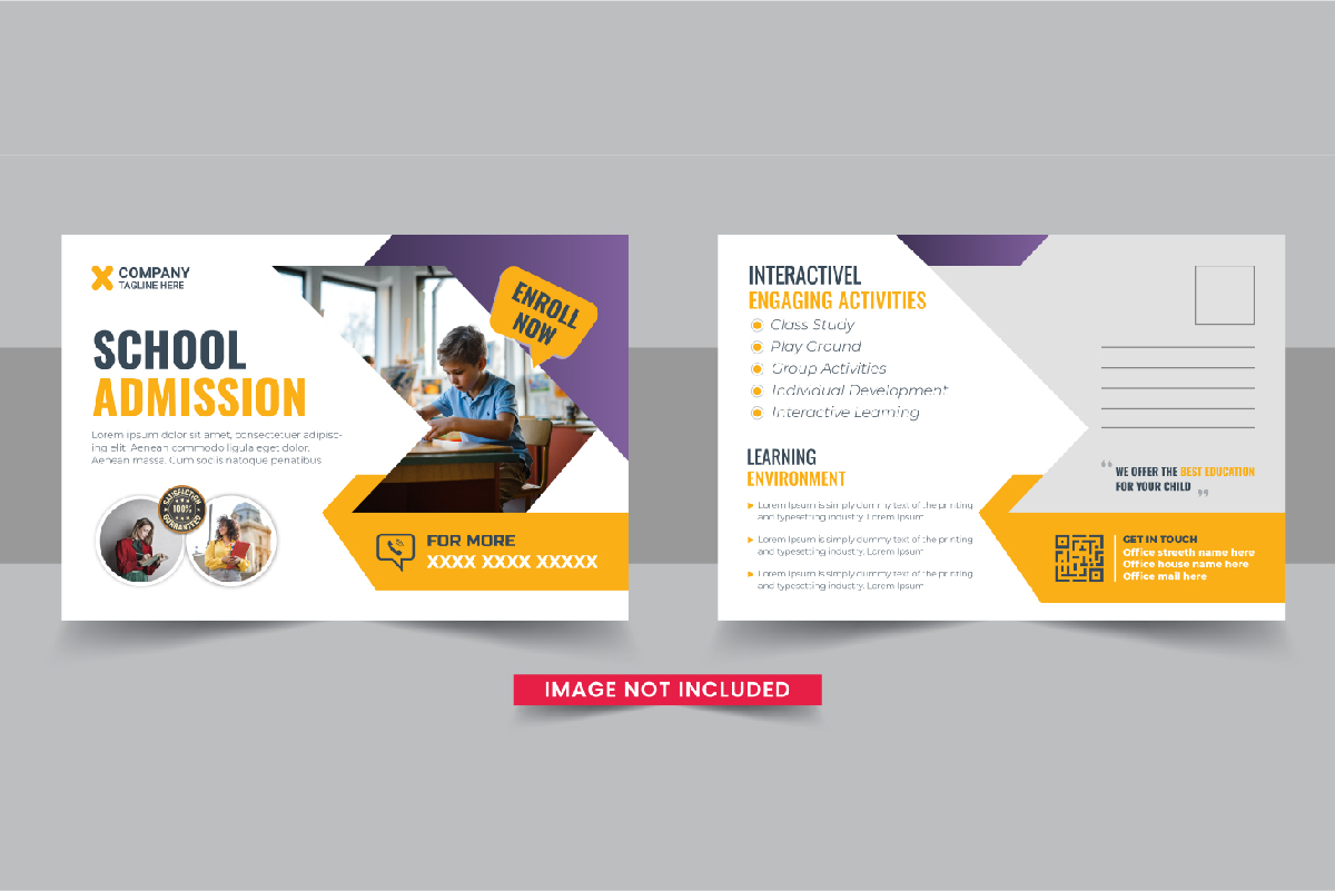 Kids back to school education admission postcard, School admission eddm postcard template