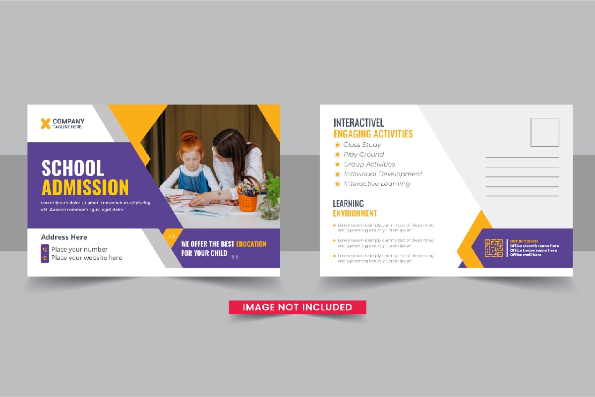 Kids back to school education admission postcard, School admission eddm postcard design template