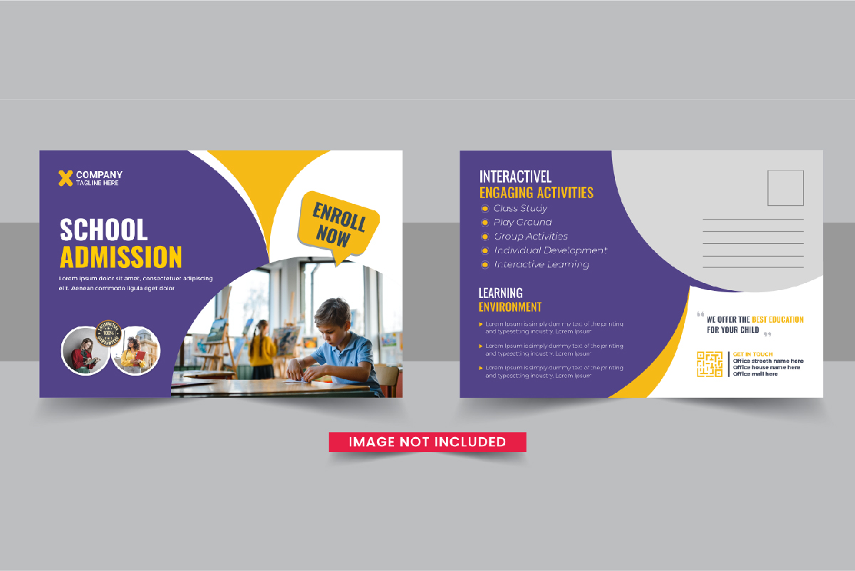 Kids back to school education admission postcard, School admission eddm postcard template design