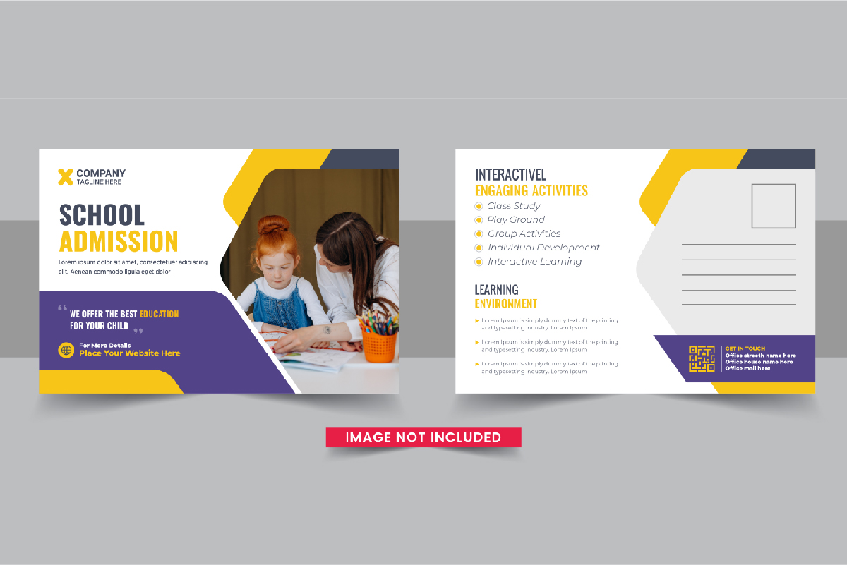 Kids back to school education admission postcard, School admission eddm postcard template layout
