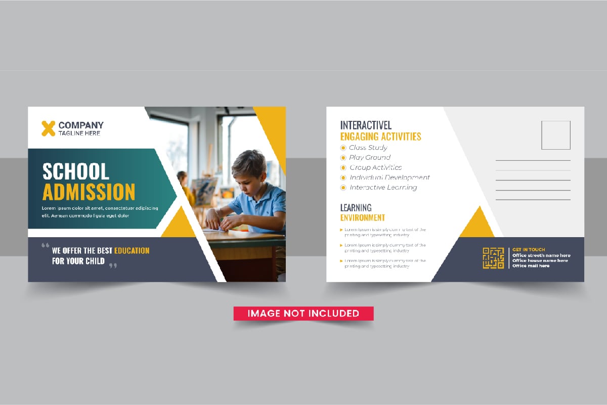 Kids back to school education admission postcard, School admission eddm postcard design vector