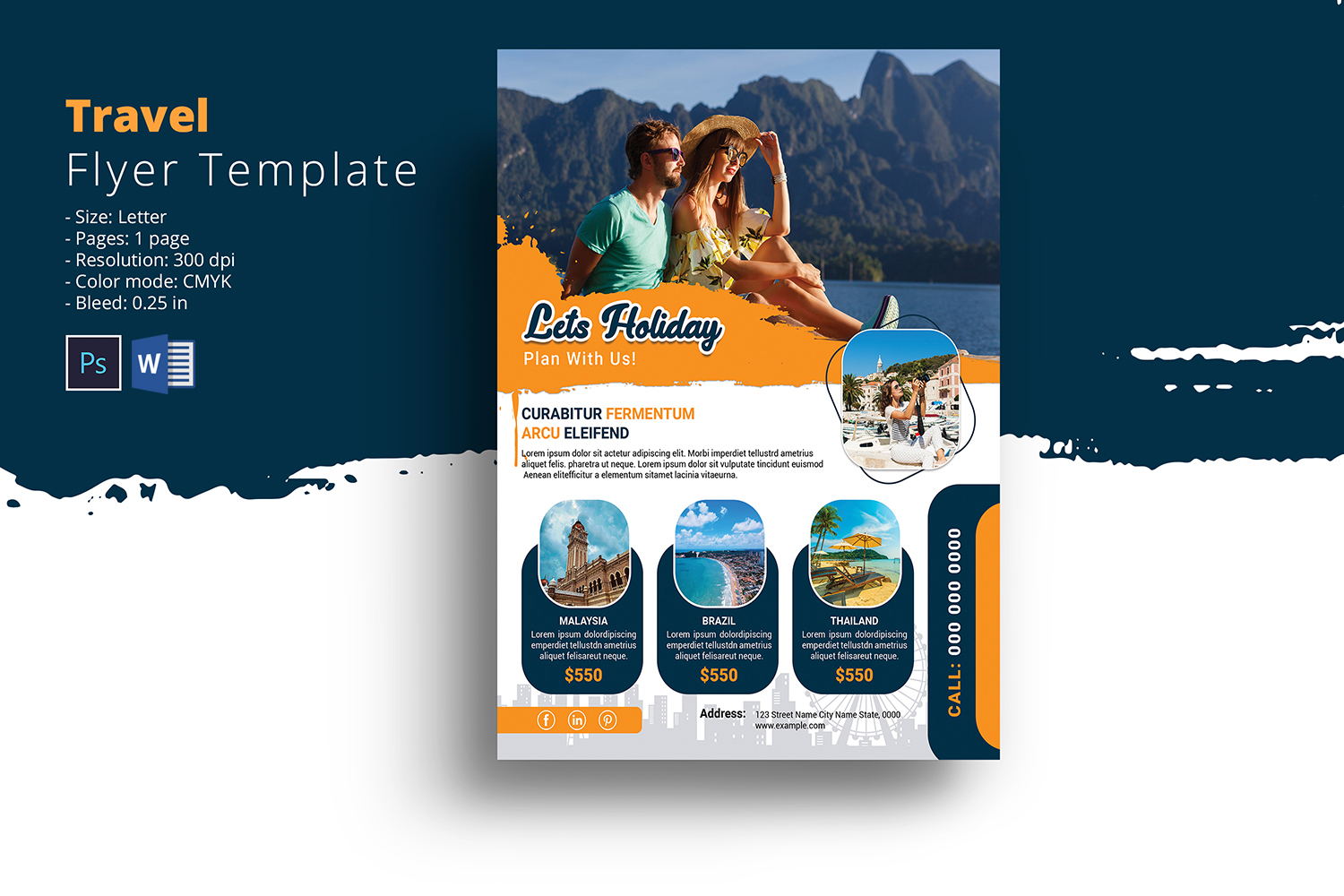 Travel Agency Flyer Template. Photoshop and Ms Word Template