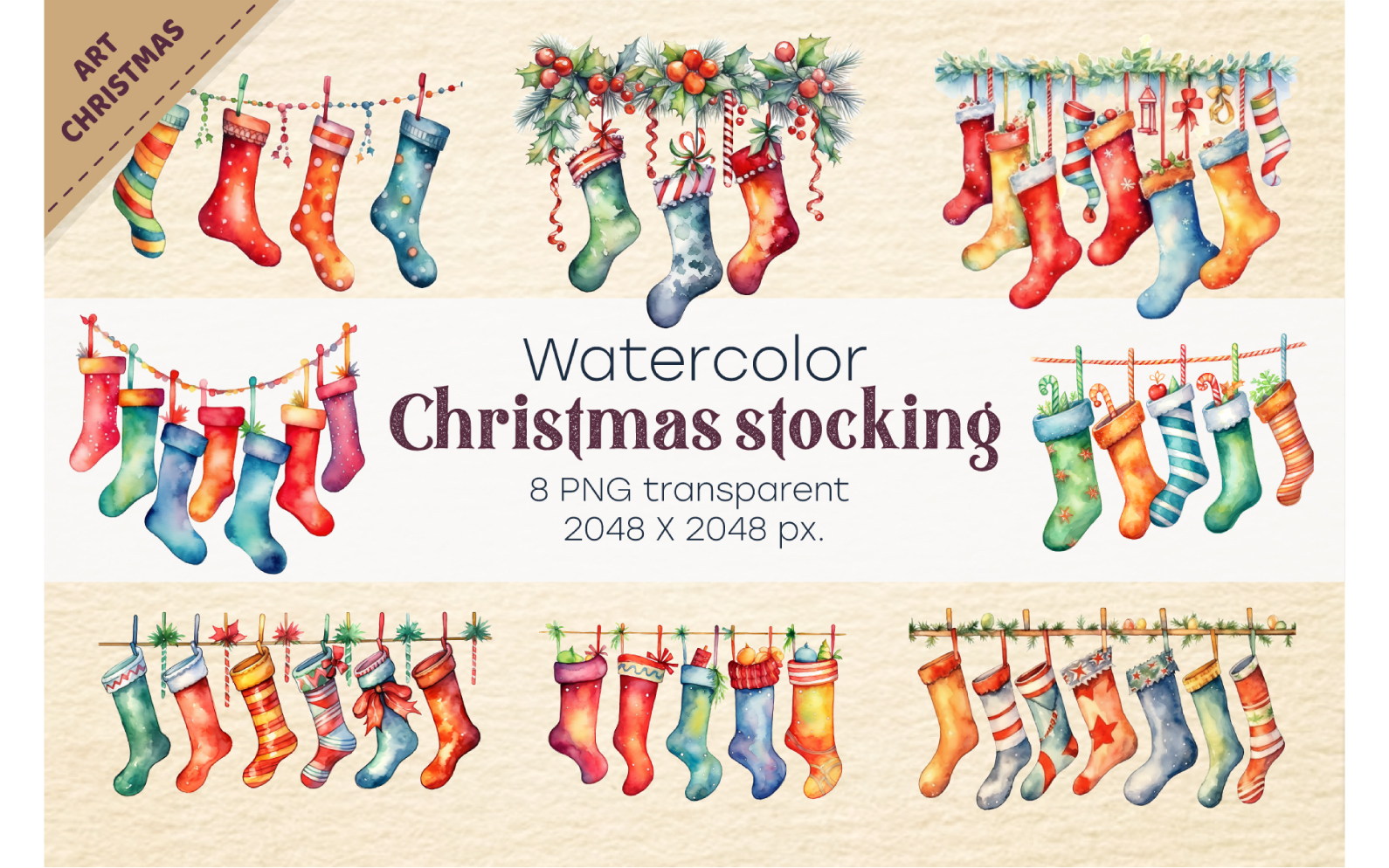 Christmas stocking garland. PNG, Clipart.