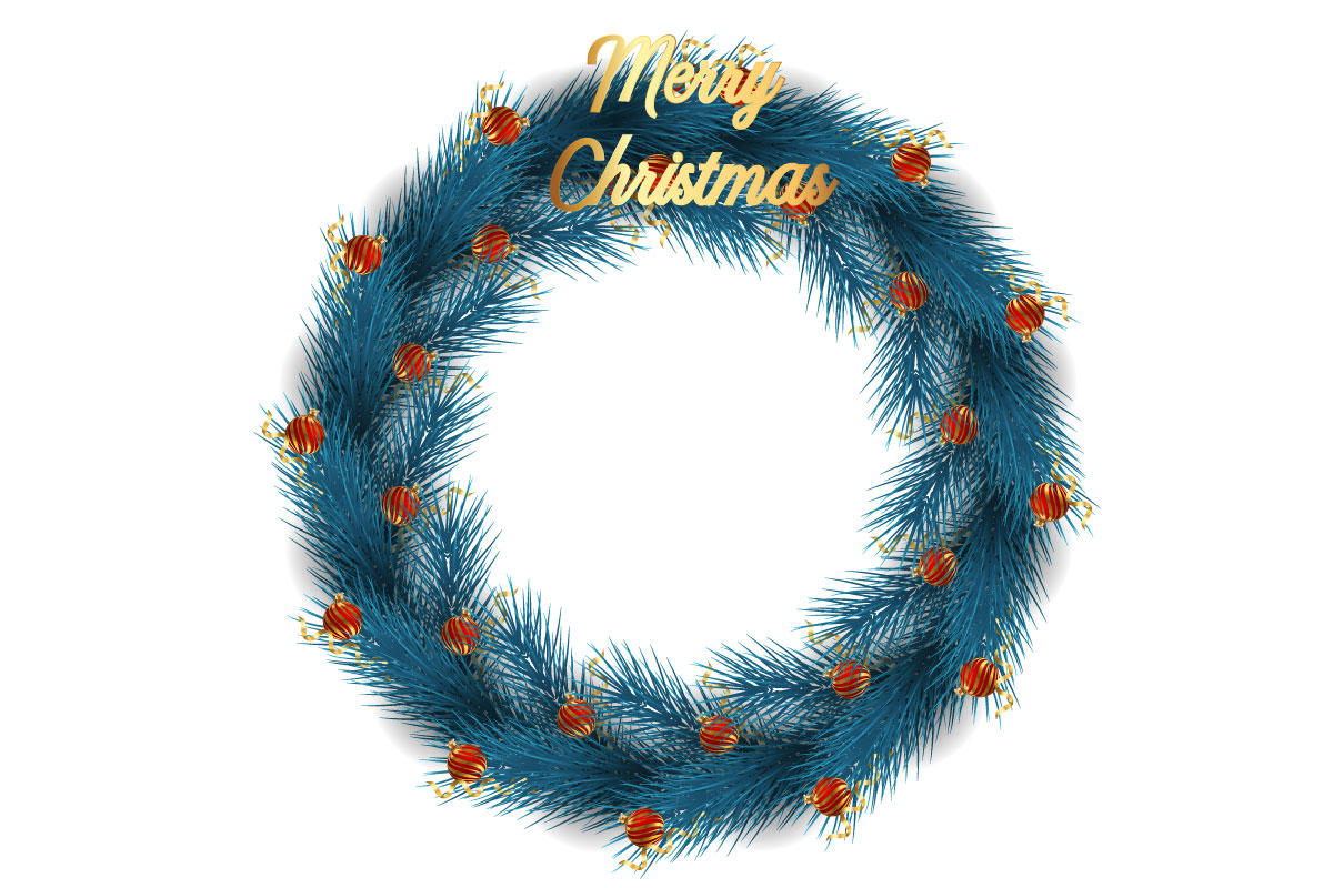 Christmas wreath with pine leaves christmas balls and a golden ribbon