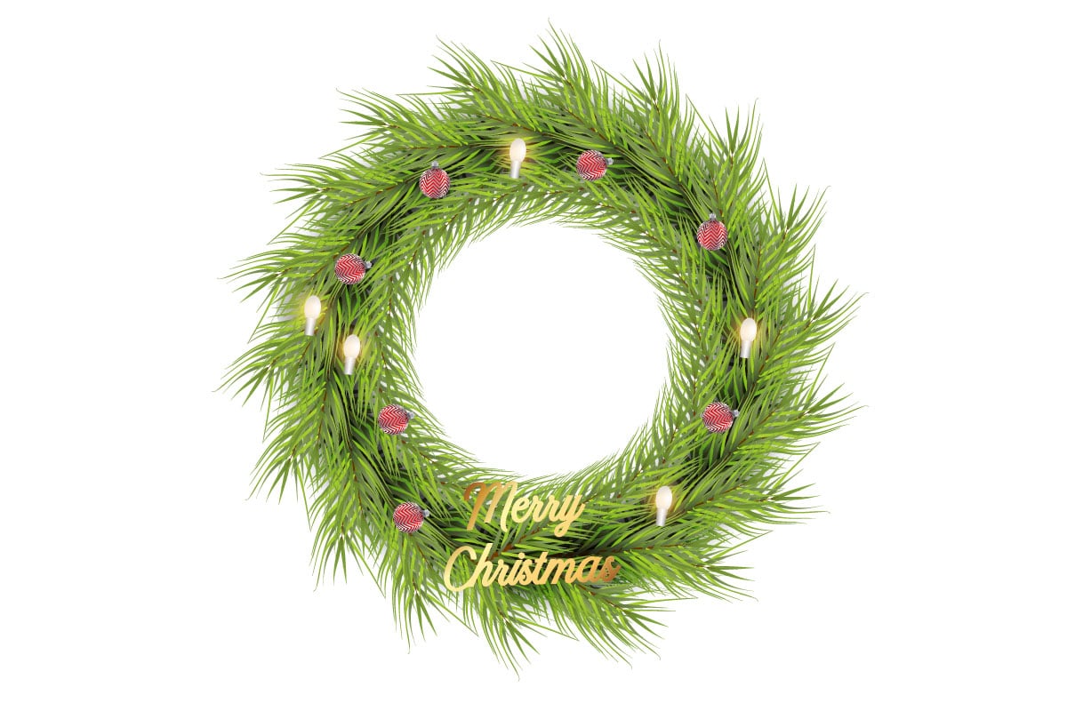 christmas wreath vector design merry christmas text  card