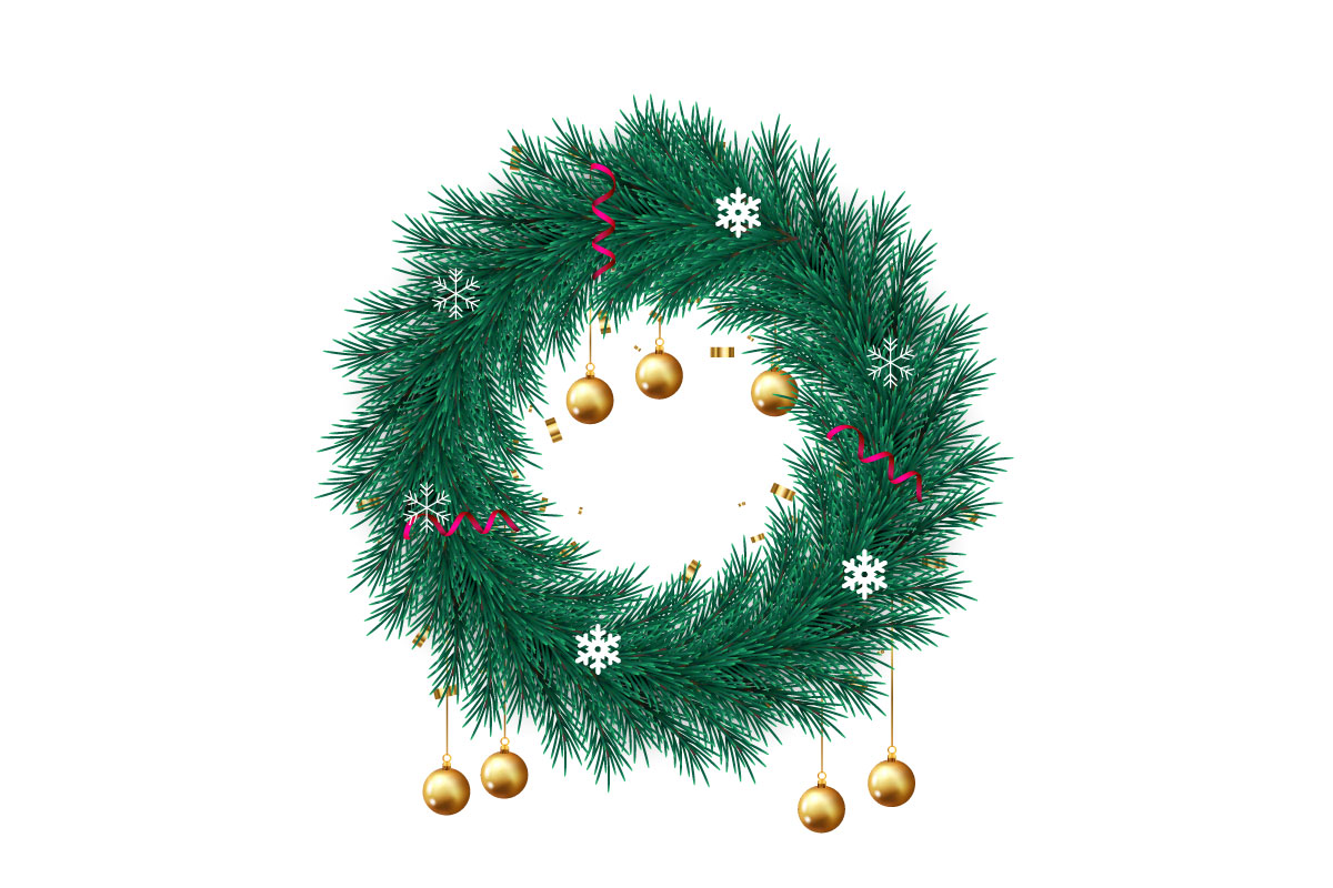 Merry Christmas wreath on transparent background