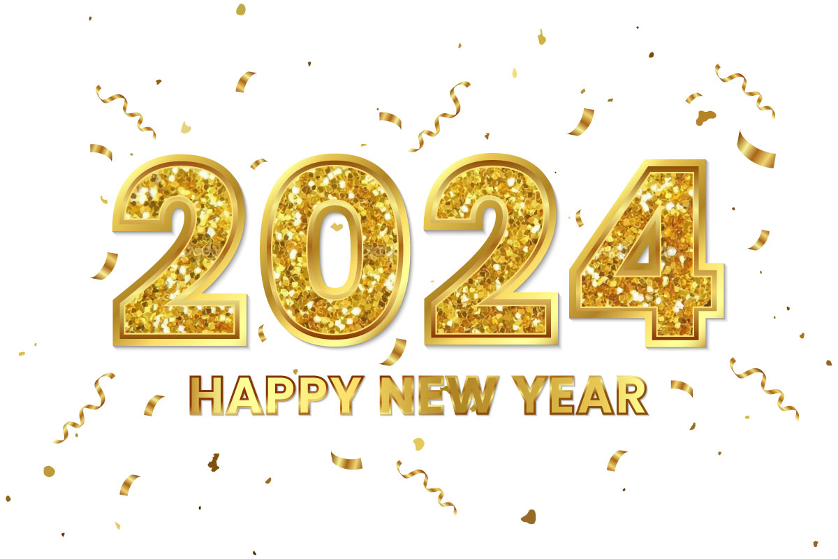 Golden glitter Happy New Year 2024
