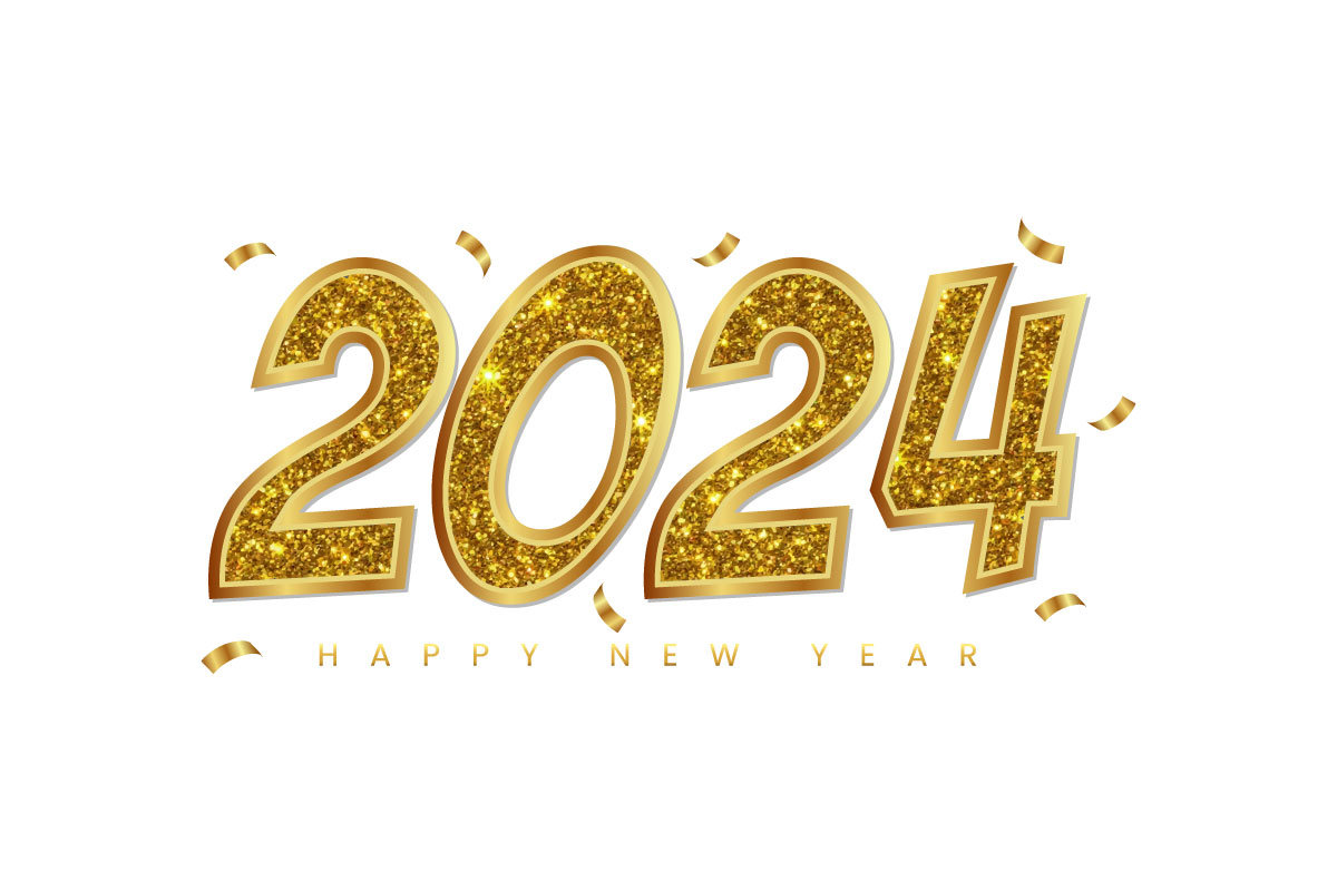 Golden Happy New Year 2024 typography