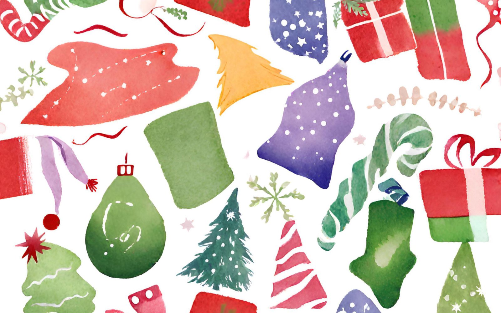 Seamless watercolor christmas pattern. Hand-drawn illustration