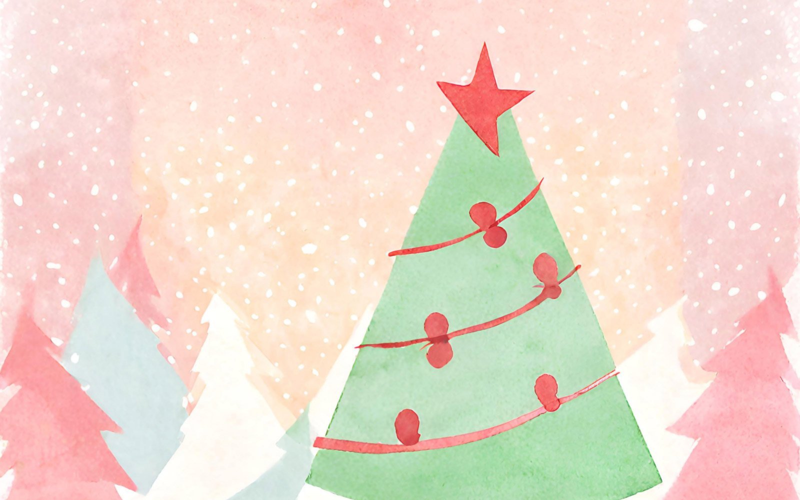 Watercolor Christmas background with fir tree and snowflakes. Vector illustration