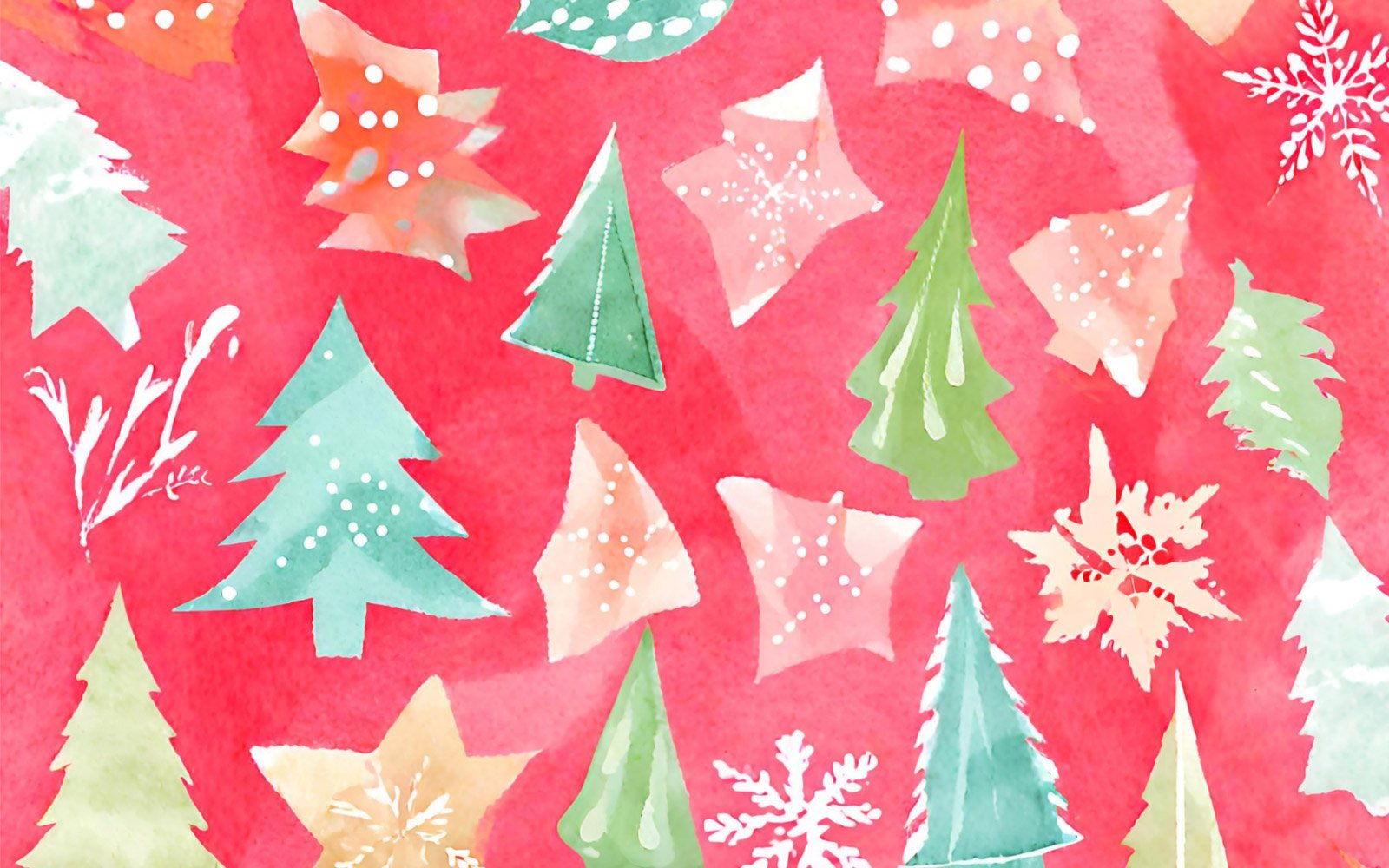 Watercolor Christmas seamless pattern with watercolor trees and snowflakes