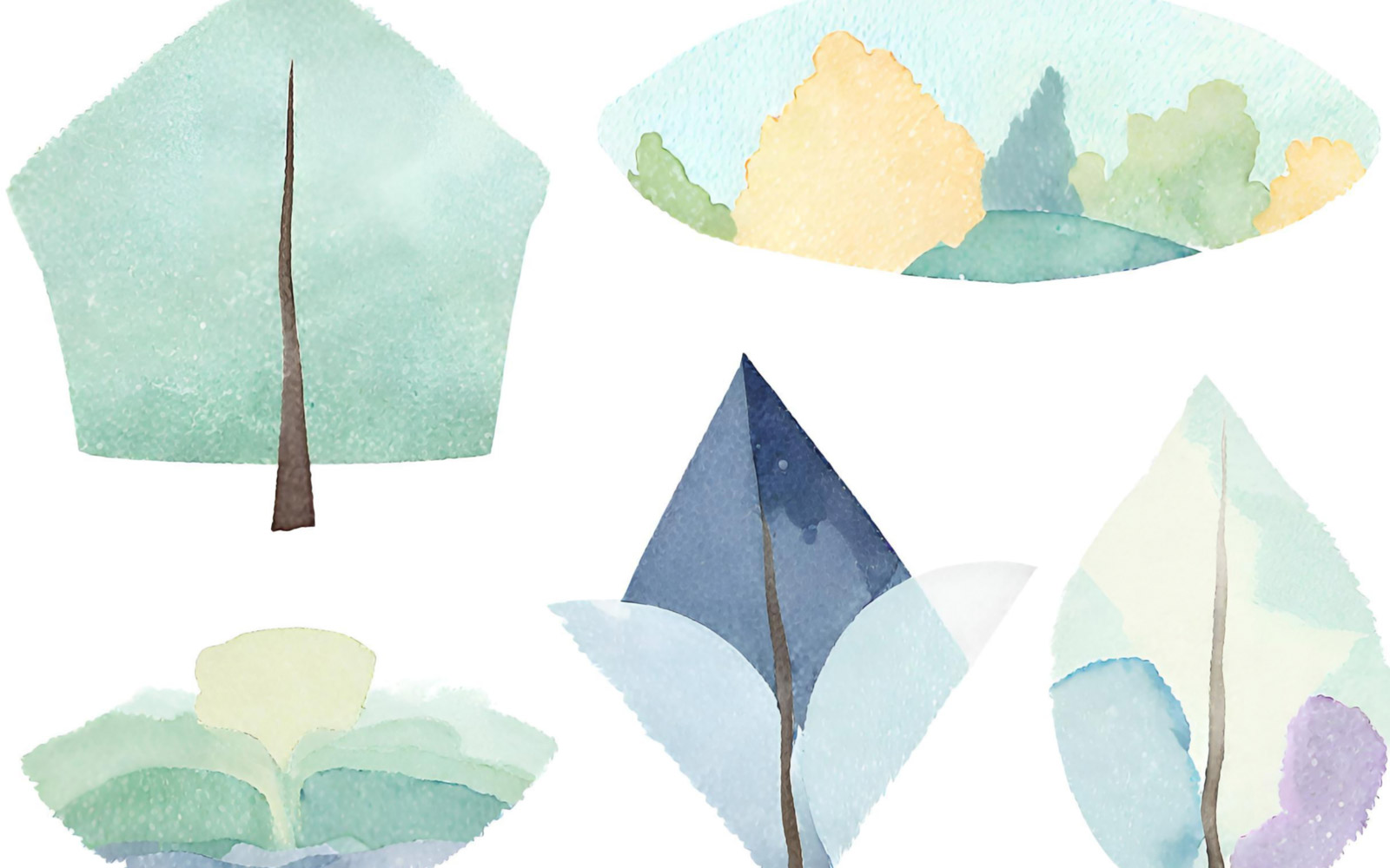 Watercolor trees set. Hand drawn illustration