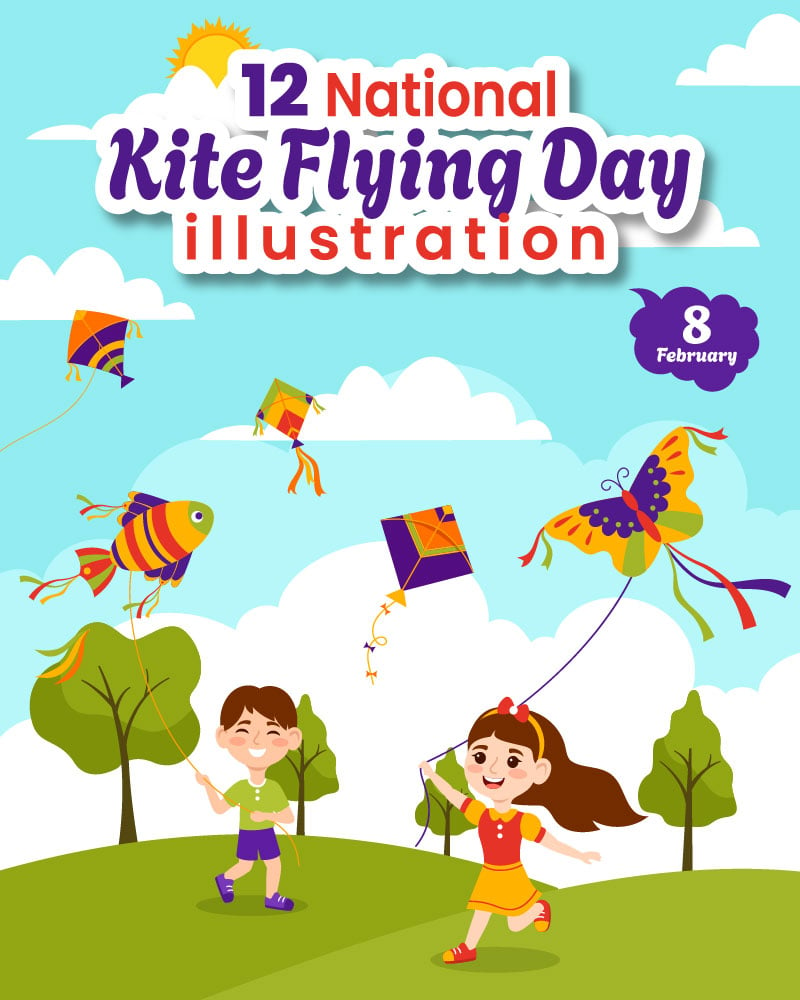 12 National Kite Flying Day Vector Illustration