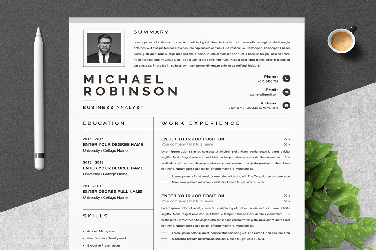 Modern Resume Template Format Editable CV