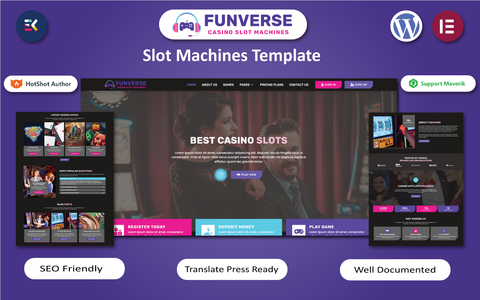 FunVerse - Online Casino Games & Slot Machines WordPress Elementor Template