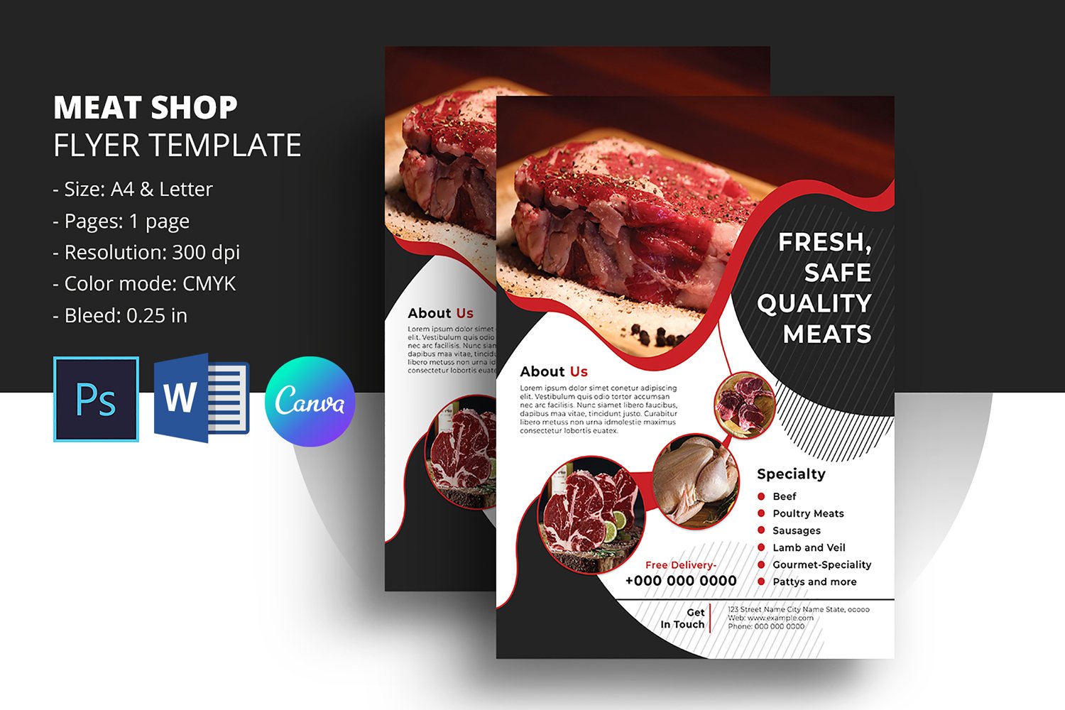 Meat Shop Flyer,  Butcher Shop Flyer Template. Psd, Word and Canva
