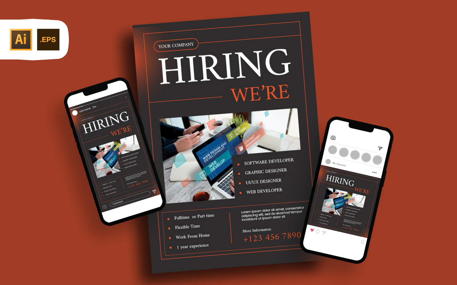 Dark Minimalist Job Vacancy Flyer Template