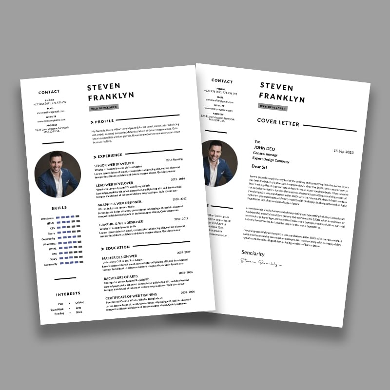 Modern resume template design. PSD template