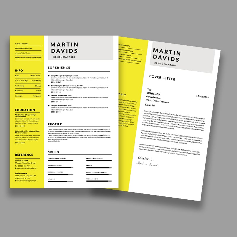 Creative resume/CV template design. PSD