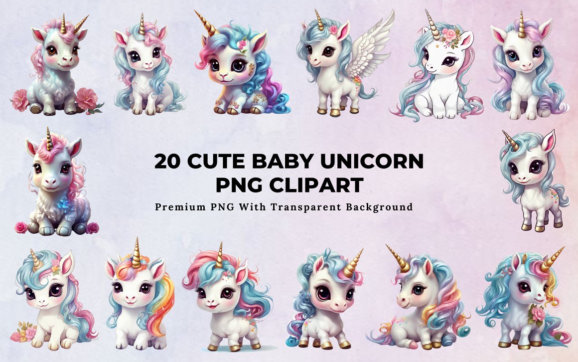 20 Cute Baby Unicorn PNG Clipart