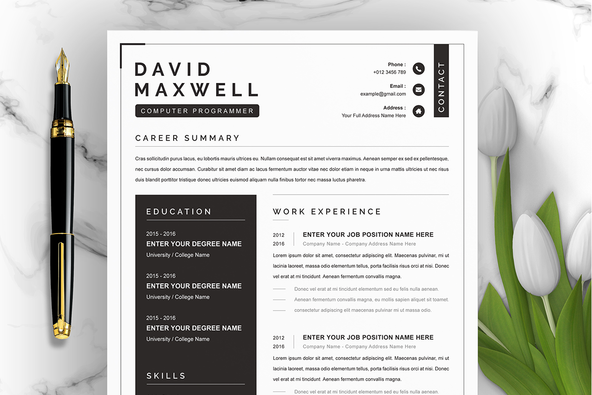 Modern Resume, Simple Resume Design, Professional CV