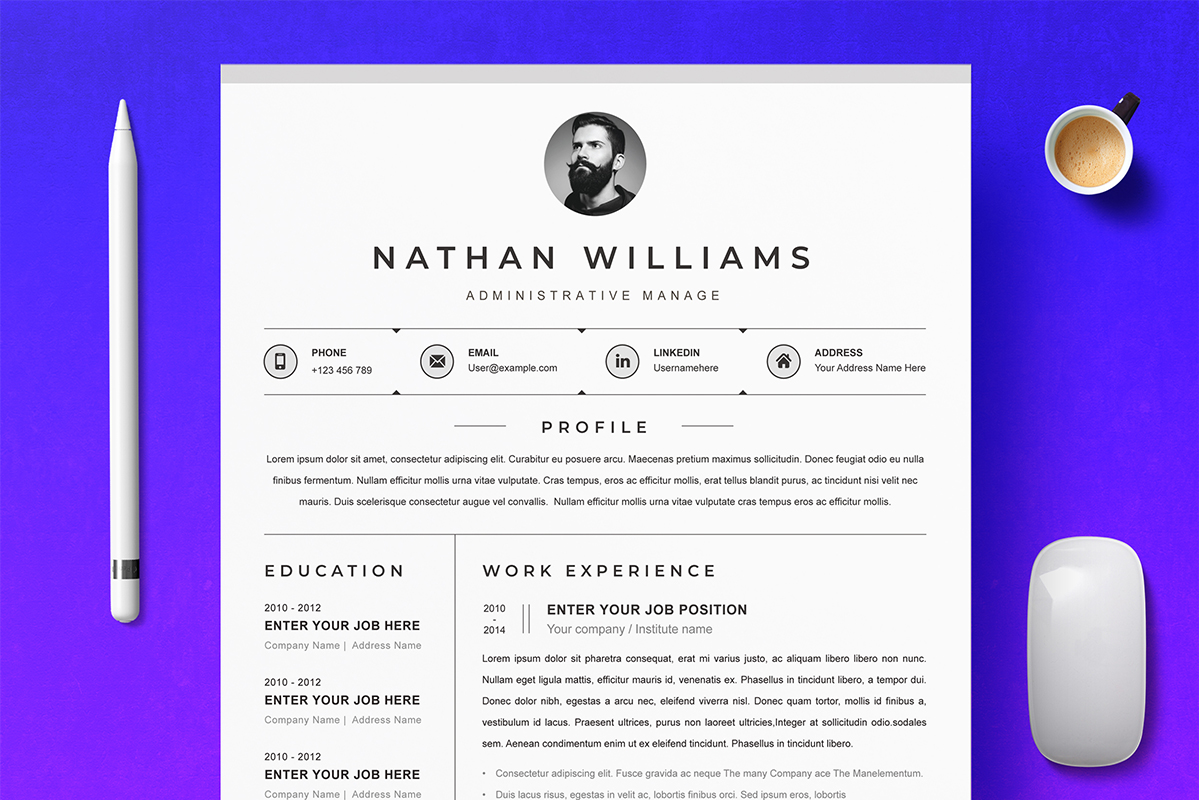 Resume Template For Word, Modern Resume, Simple Resume Design