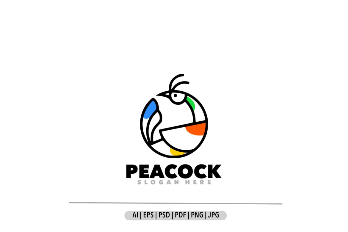 Peacock simple line logo design template