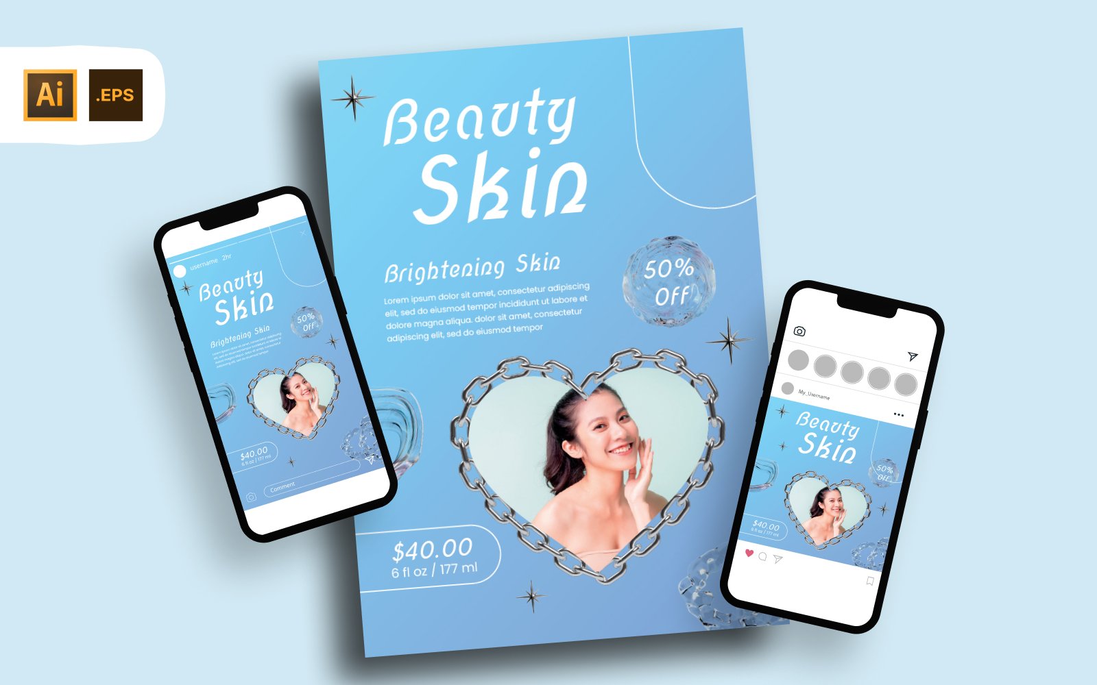 Y2K Blue Fresh Beauty Brightening Skin Flyer Template