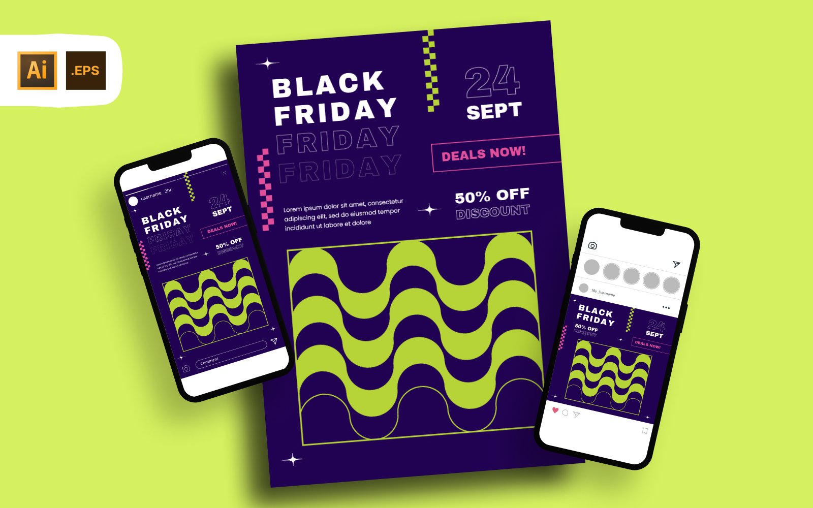 Y2K Navy Green Black Friday Deals Flyer Template