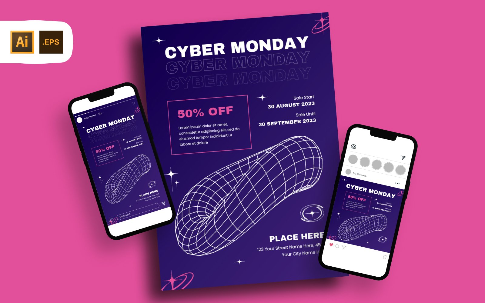 Y2K Navy Modern Cyber Monday Flyer Template