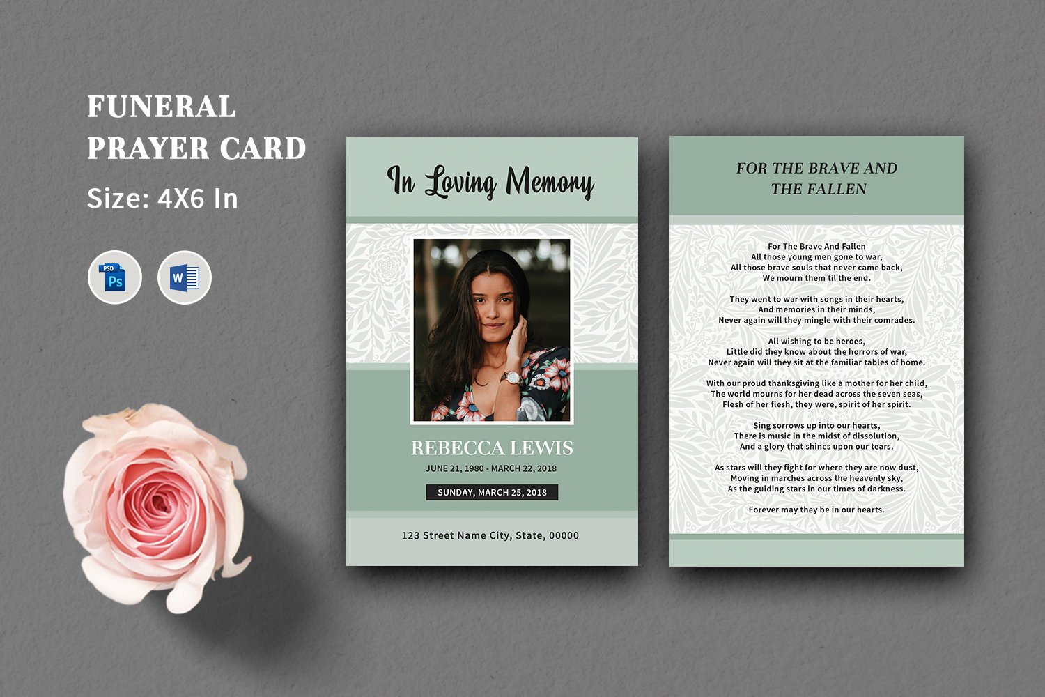 Funeral Prayer Card Template. Ms Word and Photoshop