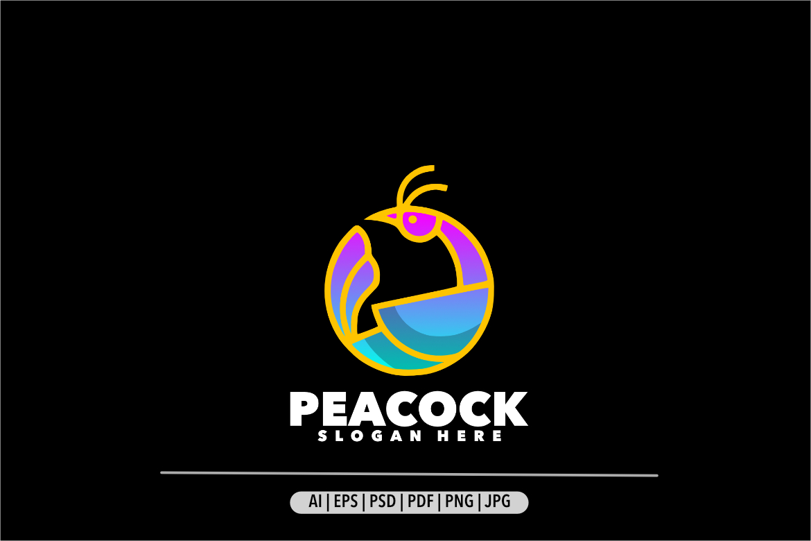 Peacock outline colorful gradient logo template design