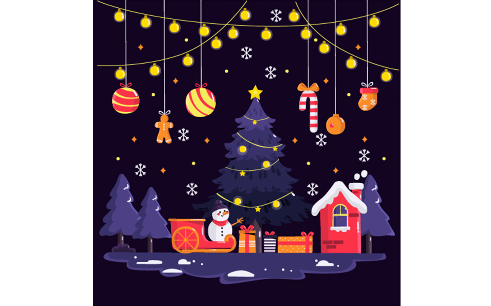 Flat City Background with Christmas Light Illustration