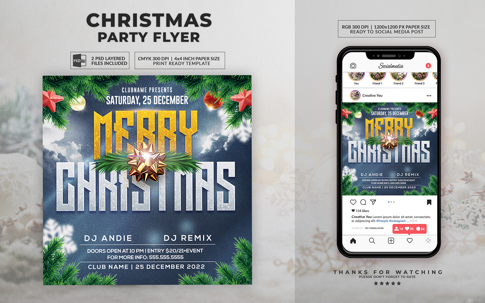 Merry Christmas Snow Party Flyer Template
