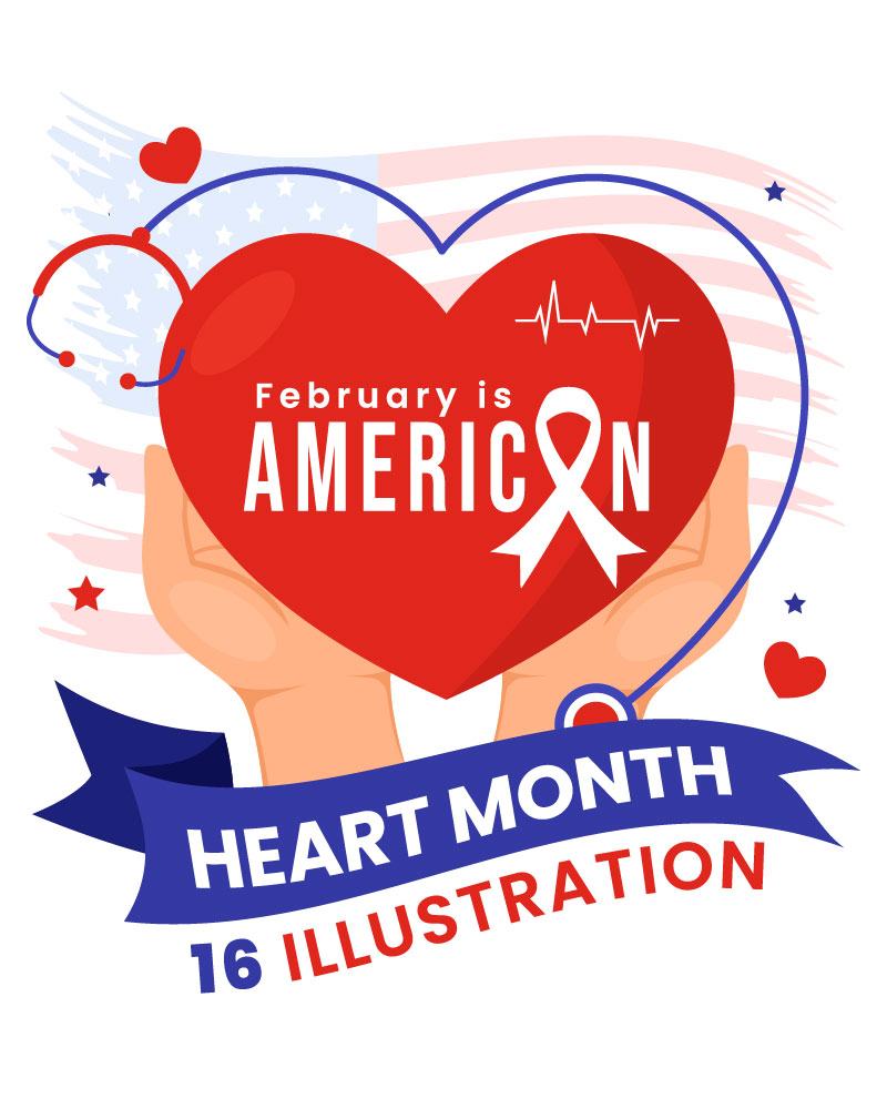 16 February is American Heart Month Illustration