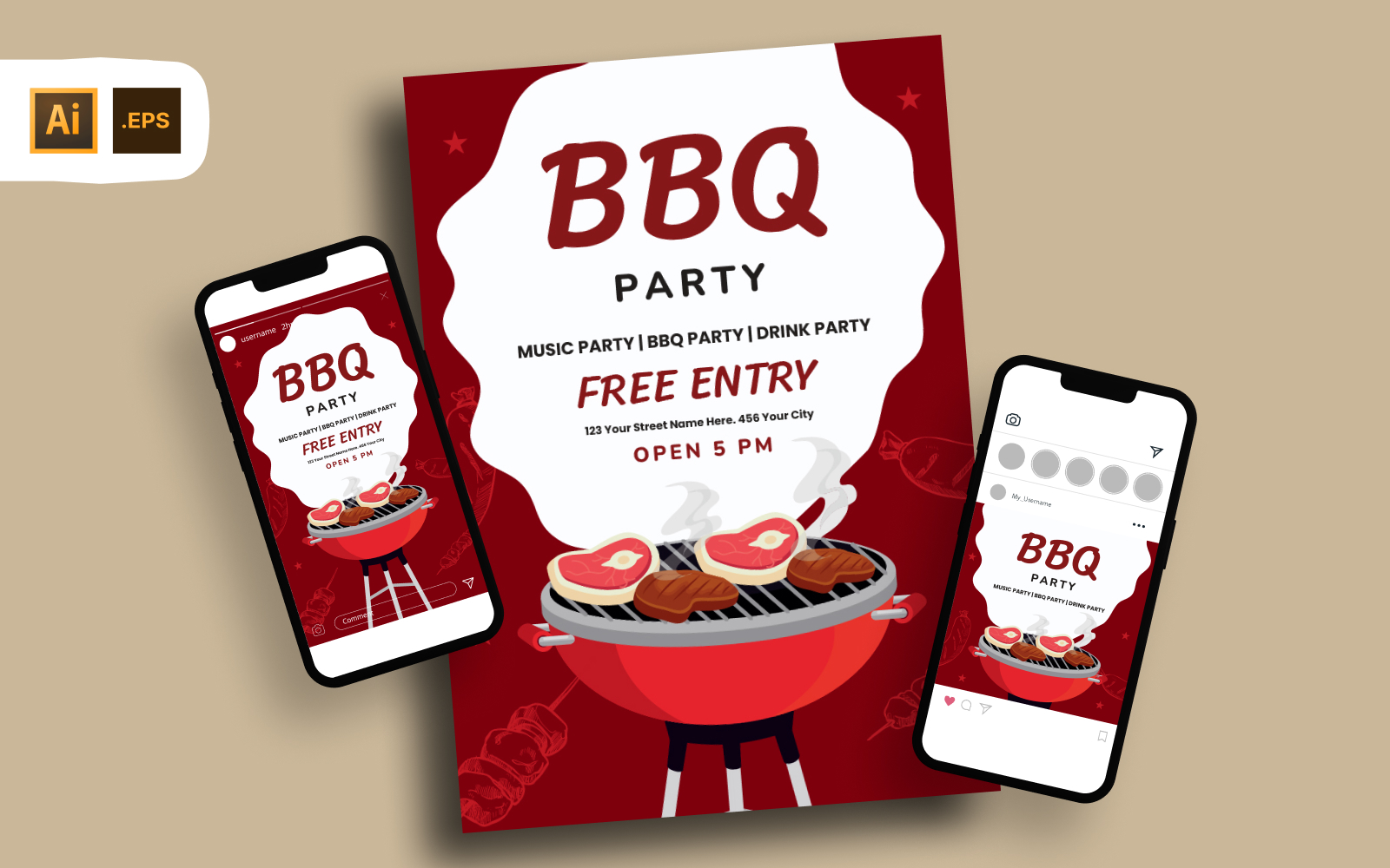 Illustrative BBQ Party Flyer Template