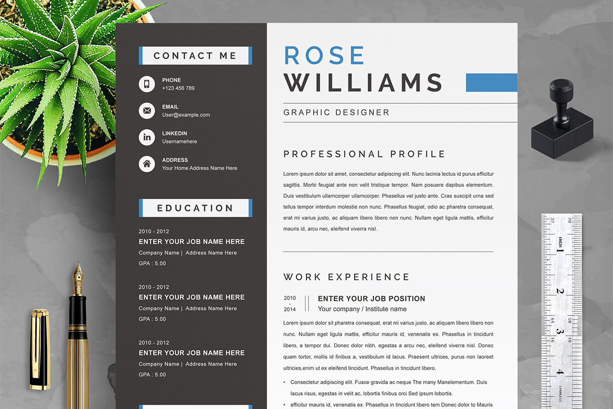 Professional Simple Graphic Designer Resume Template cv